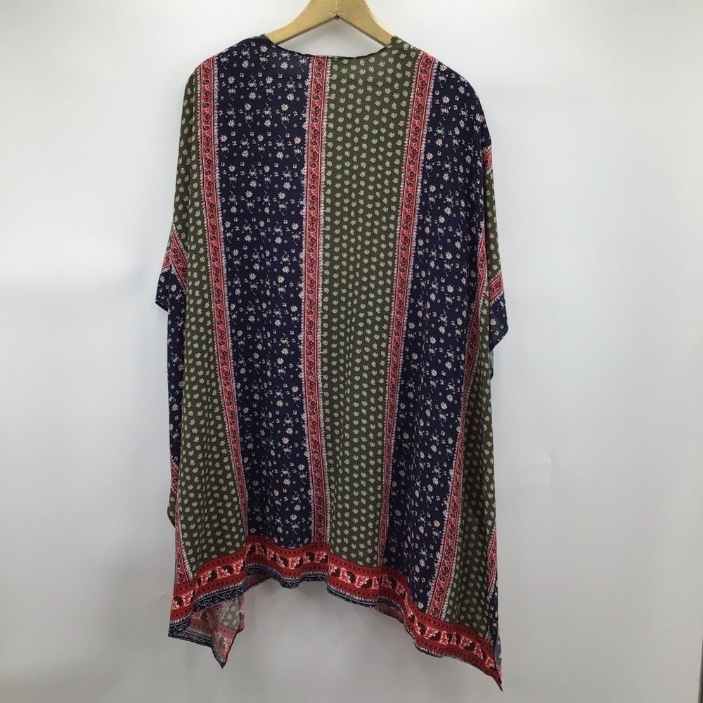 Suzanne Betro Navy and Red Patterned Poncho - Picture 2 of 7